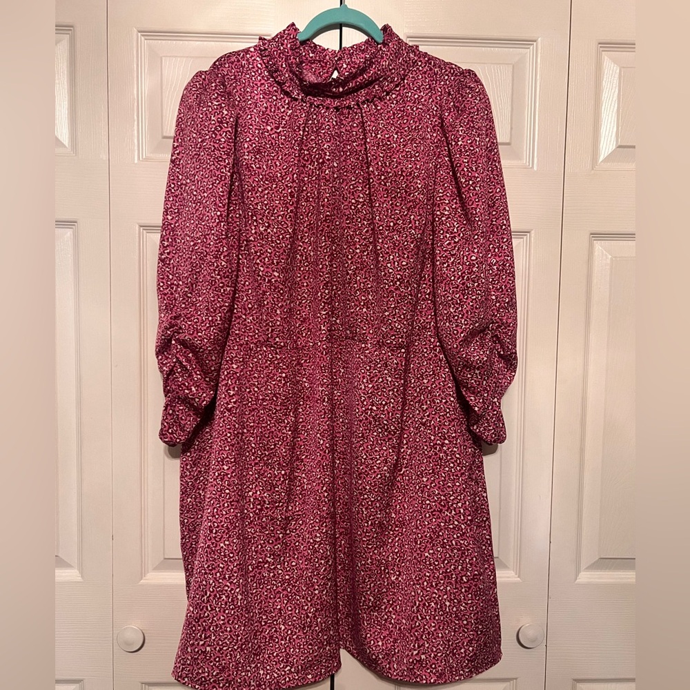 Who What Wear pink leopard print satin cocktail dress with 3/4 sleeves